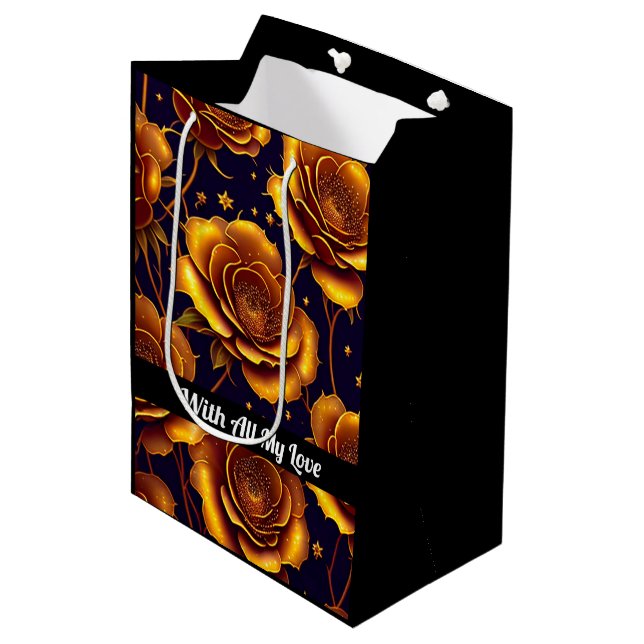 Big Luxury Gold Trendy Rose Collection Mittlere Geschenktüte (Vorderseite Schrägansicht)