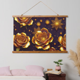 Big Luxus Gold Rose Moderne Kollektion Wandteppich Mit Holzrahmen