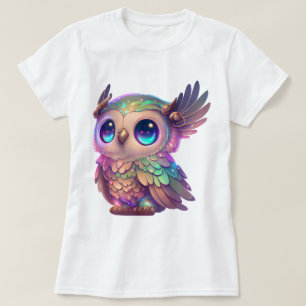 Big Mit Augen Horned Owl Cartoon Style Grafik T-Shirt