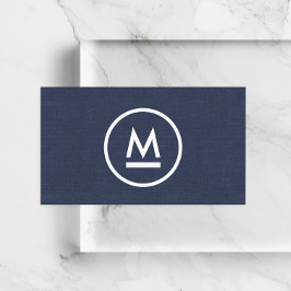 Big Modern Monogram auf Navy Blue Linen Visitenkarte