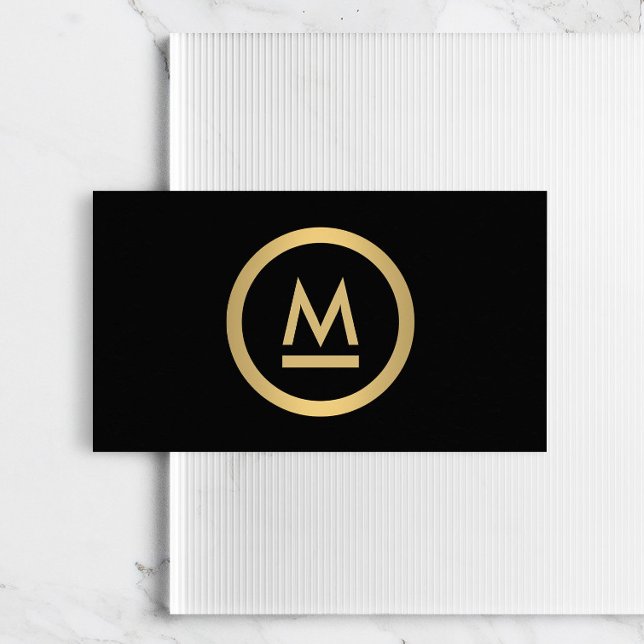 Big Modern Monogram in Imitate Gold auf Black Visitenkarte (Von Creator hochgeladen)