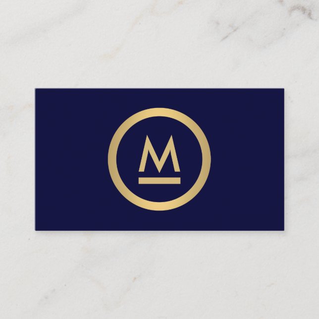 Big Modern Monogram in Imitate Gold auf Navy Visitenkarte (Vorderseite)