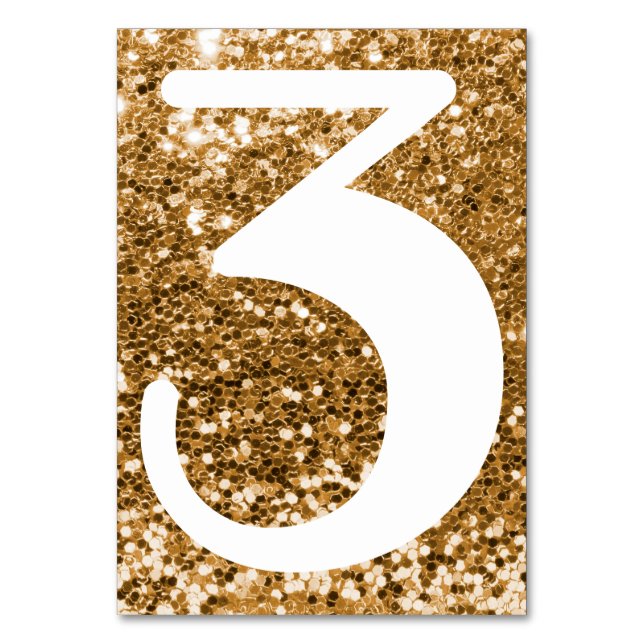 Big Modern Number Imitats Gold Glitzer Tischnummer (Vorderseite)