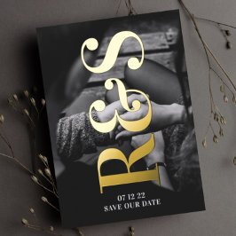 Big Monogram Bold Pressed Gold Foil Save the Date Folieneinladung