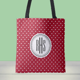 Big Monogram on Red White Dots Schulterschluss Tas