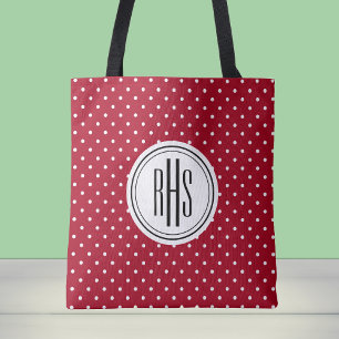 Big Monogram on Red White Dots Schulterschluss Tas