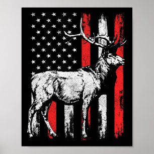 Big Mule Deer Hunter American Flag Shirts Poster