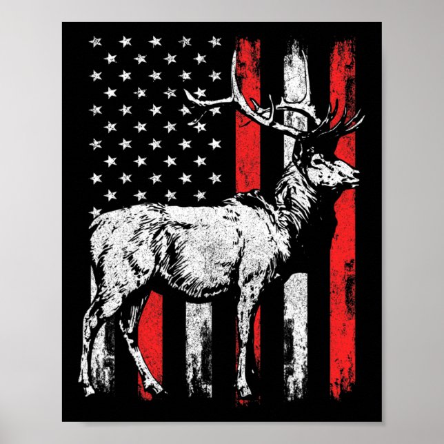 Big Mule Deer Hunter American Flag Shirts Poster (Vorne)
