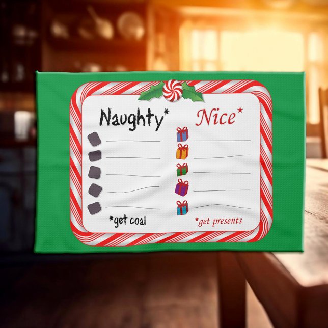 Big Naughty oder Nice Geschirrtuch (Get your kitchen ready for the holidays with our Peppermint Candy Kitchen Towel!)