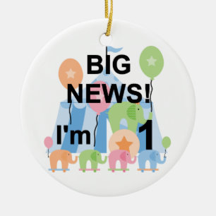 Big News Circus 1. Geburtstag T - Shirt und Gesche Keramik Ornament