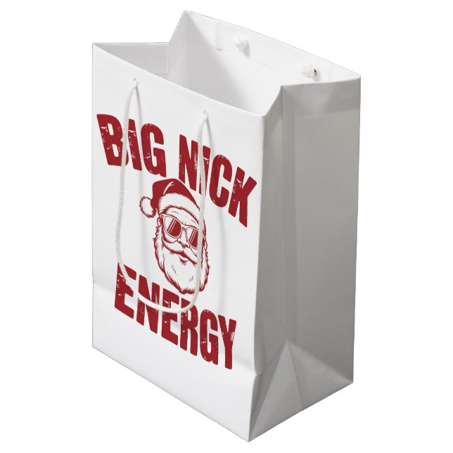 Big Nick Energy Funny Santa Rude Weihnachts-Joke Mittlere Geschenktüte (Vorderseite Schrägansicht)