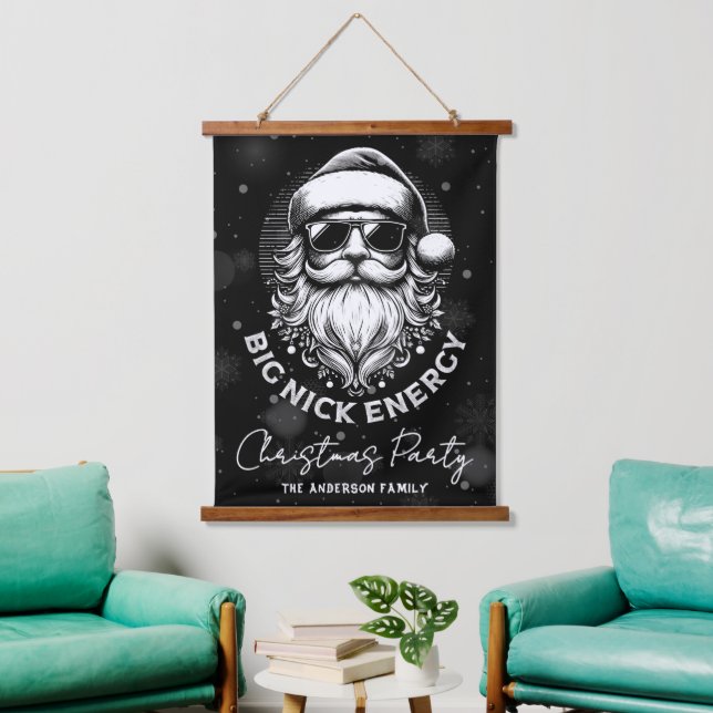 Big Nick Energy Santa Funny Christmas Xmas Holiday Wandteppich Mit Holzrahmen (Wohnzimmer)