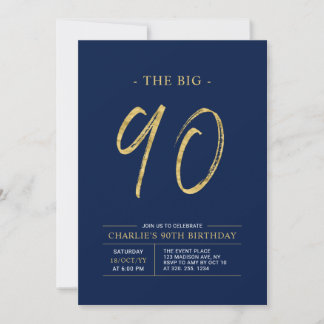 Big Nneunzig | Gold & Navy Blue 90. Geburtstagspar Einladung