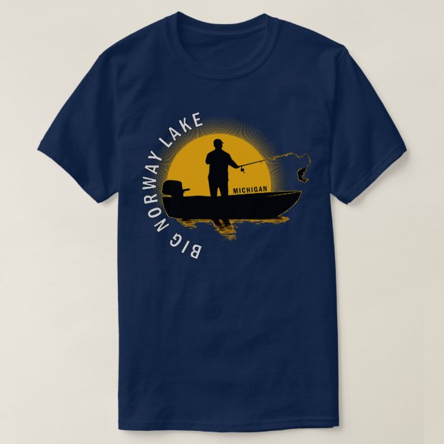 Big Norway Lake Fischen Michigan Sunrise T-Shirt (Design vorne)