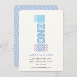 Big Number 1 Stripes Baby Boy 1. Geburtstag Party Einladung