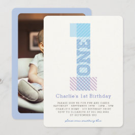 Big Number 1 Stripes Baby Boy 1. Geburtstag Party Einladung