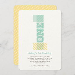 Big Number 1 Stripes Baby Neutral 1. Geburtstag Einladung
