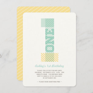 Big Number 1 Stripes Baby Neutral 1. Geburtstag Einladung