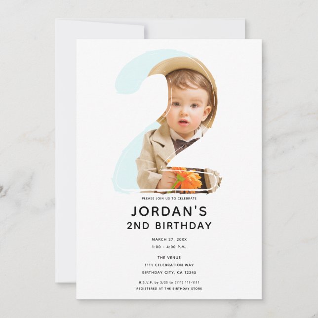 Big Number 2 ZWEI Foto Zweites Party Einladung (Vorderseite)