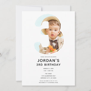Big Number 3 Foto Drittes 3. Geburtstag Party Einladung