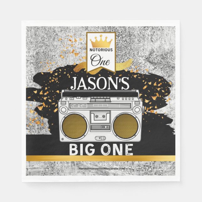 BIG ONE 1. Geburtstag Boombox Napkins Serviette (Vorderseite)