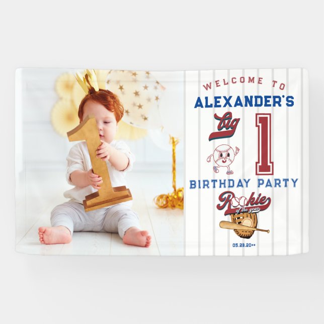 Big One Baseball Rookie Erster Geburtstag Willkomm Banner (Horizontal)