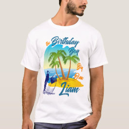 Big One Birthday Boy Beach Theme Personalized Name T-Shirt