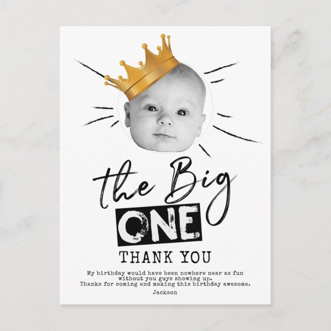 Big One First Birthday Foto Vielen Dank Postkarte (Vorderseite)