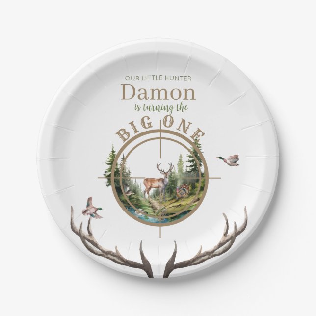 Big One Hunting First Birthday Pappteller (Vorderseite)