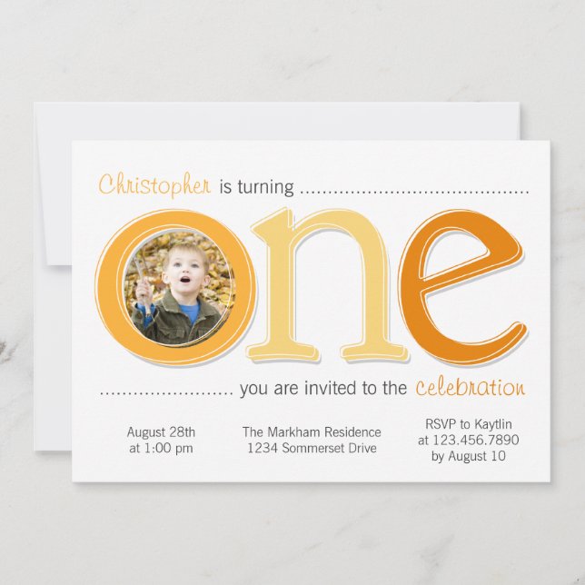Big One mit Foto Cutout Birthday Card - Orange Einladung (Vorderseite)