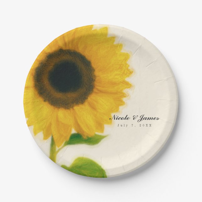 Big Painted Sunflower Rustic Country Party Pappteller (Vorderseite)