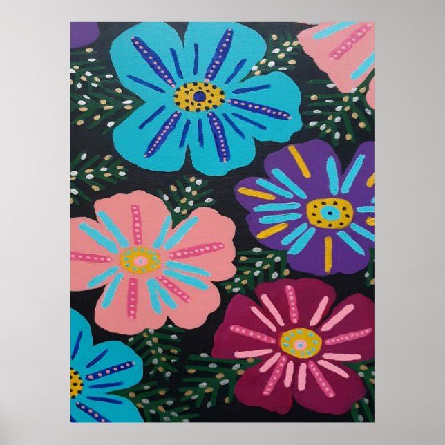 Big Pastel-Blume auf schwarz Poster (Vorne)