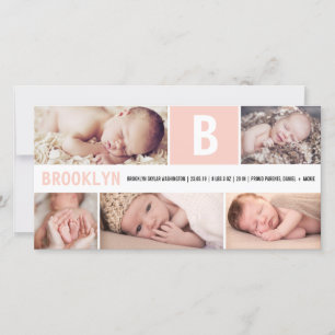 Big Pink Baby Monogram 5 Multi Foto Birth Ankündigung