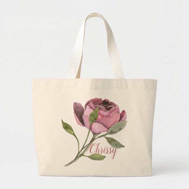 Big Pink Blume mit Name Jumbo Stoffbeutel (Vorne)