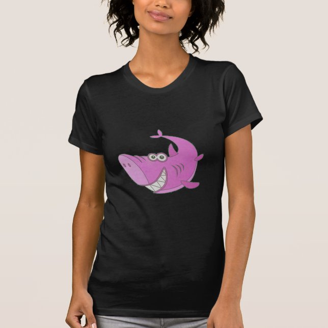 Big Pink Cartoon Shark T-Shirt (Vorderseite)