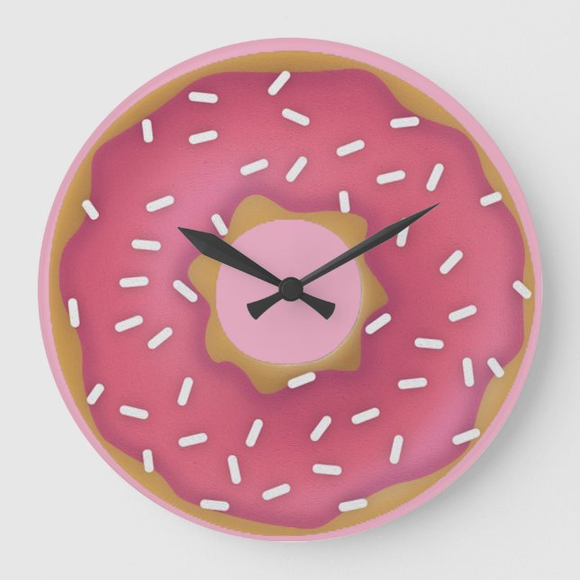 Big Pink Donut Große Wanduhr (Vorderseite)