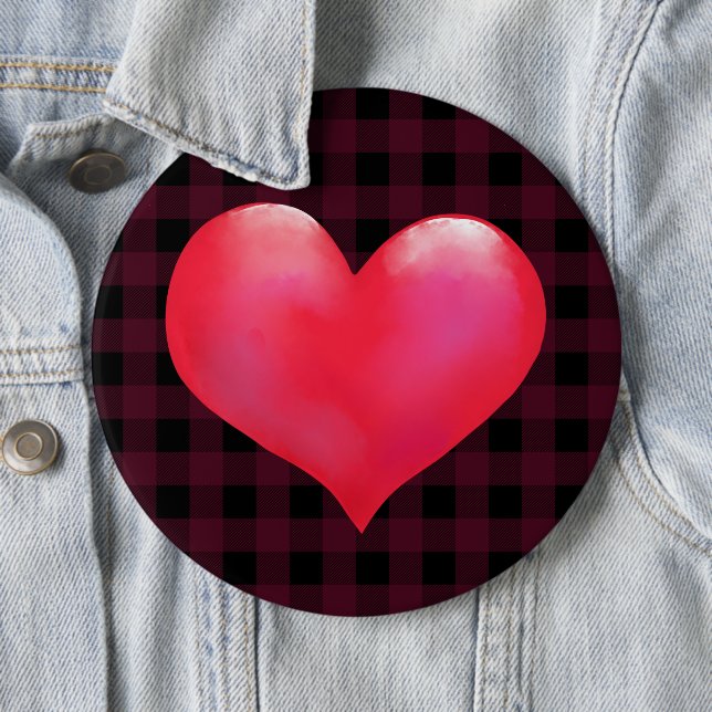 Big Pink Painted Heart | Buffalo Kariert Valentine Button (Beispiel)