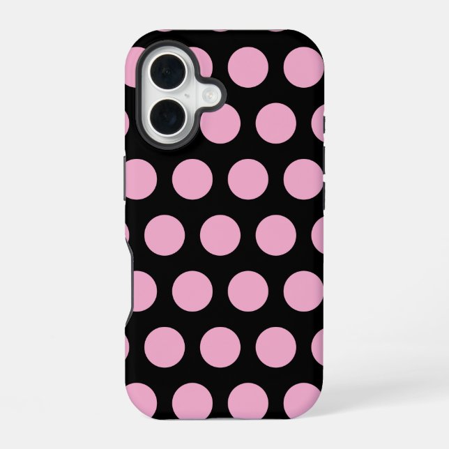 Big Pink Polka Punkte auf schwarz iPhone 16 Hülle (Rückseite)