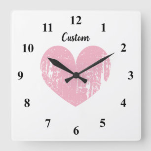 Big pink vintage heart large square wall clock quadratische wanduhr