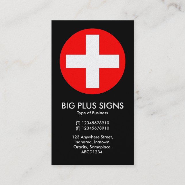 Big Plus Schilder rot - schwarz (Platinum Card) Visitenkarte (Vorderseite)