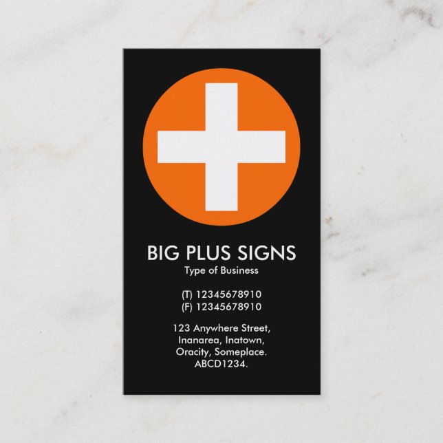 Big Plus Zeichen Orange - Schwarz Visitenkarte (Vorderseite)
