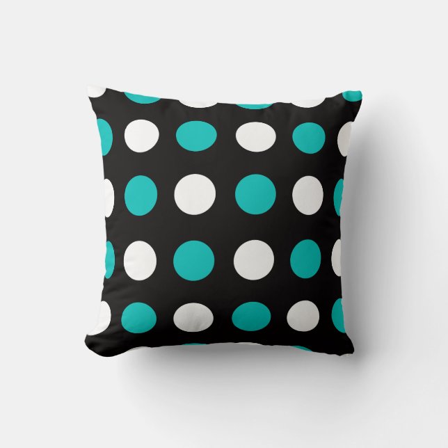 Big Polka Dots Aquamarin Schwarz und Weiß Kissen (Vorderseite)