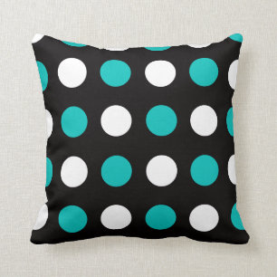 Big Polka Dots Aquamarin Schwarz und Weiß Kissen