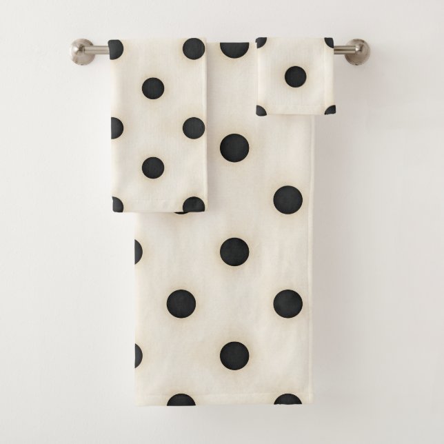 Big Polka Dots Black & Antique White Badhandtuch Set (Insitu)