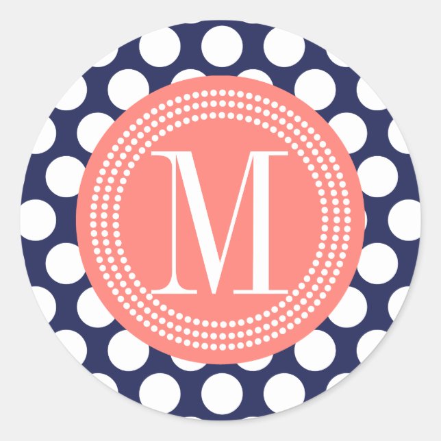 Big Polka Dots Mit Monogramm Runder Aufkleber (Vorderseite)