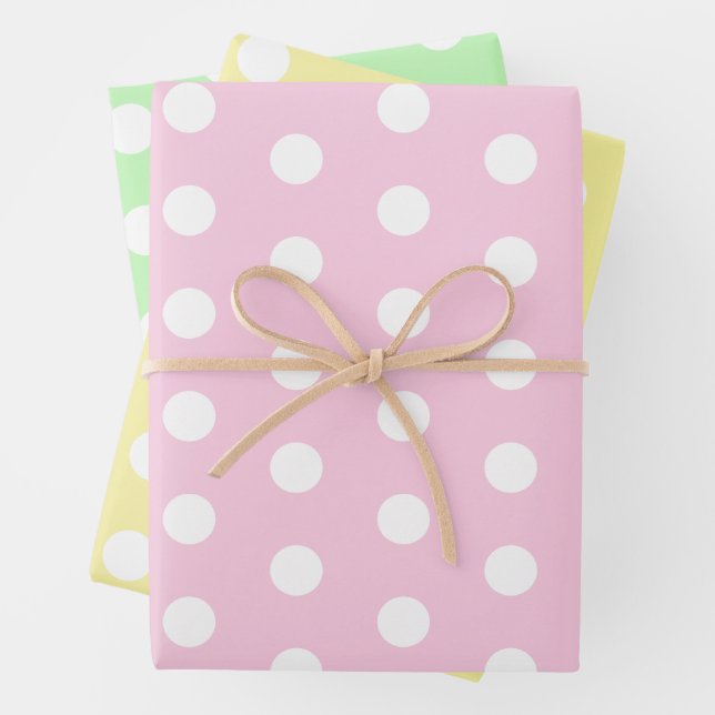 Big Polka Dots Pink, Grün und Gelb Muster Geschenkpapier Set (Beispiel)