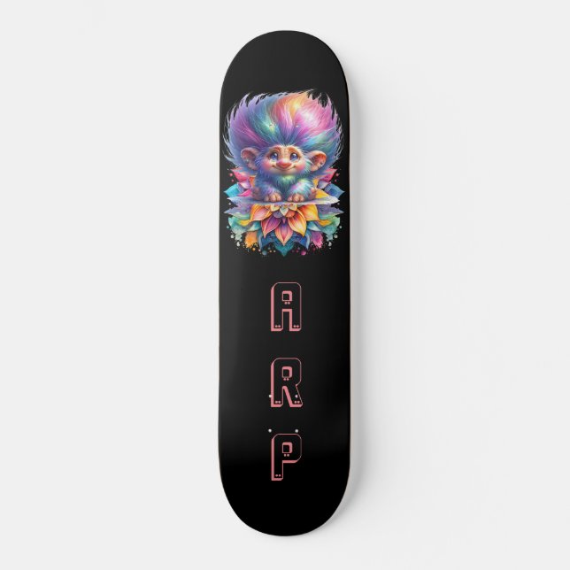 *~* Big Rainbow Hair Troll AP89 Neon Initial Skateboard (Vorderseite)