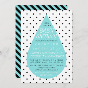 Big Raindrop & Polka Dots Blue Baby Dusche Einladung