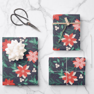 Big Red and White Christmas Poinsettias Geschenkpapier Set