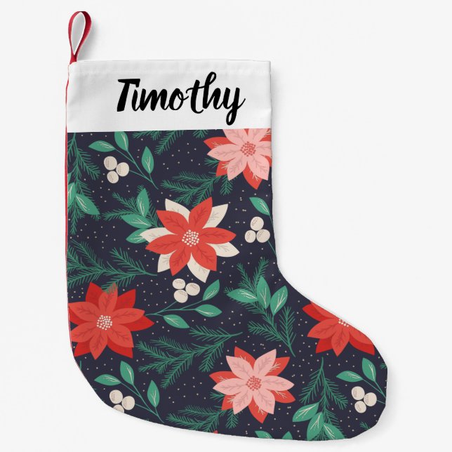Big Red and White Christmas Poinsettias Kleiner Weihnachtsstrumpf (Vorderseite)